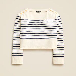 J.Crew Cropped boatneck T shirt with buttons in Mariner cotton, Size M